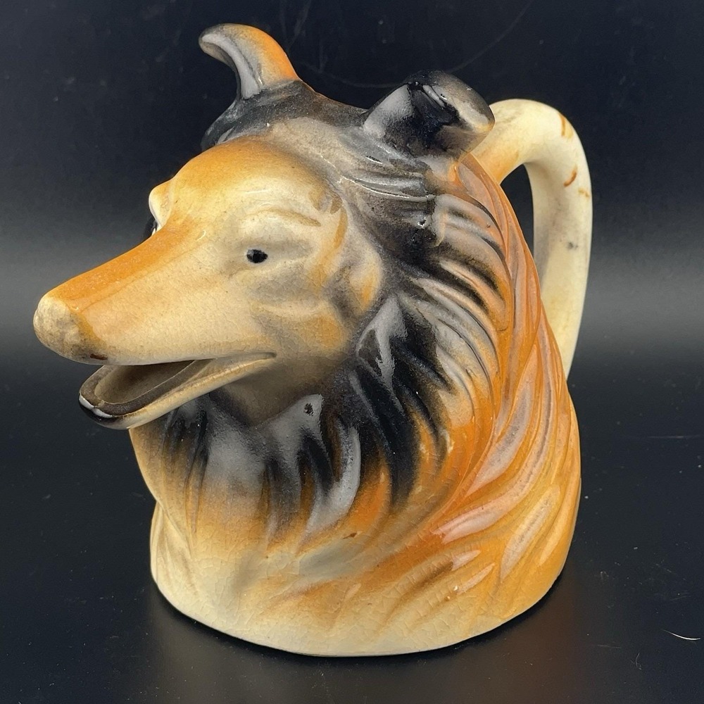 Vintage Occupied Japan Ceramic 3D Collie Lassie Dog Creamer‎ Cream Pitcher